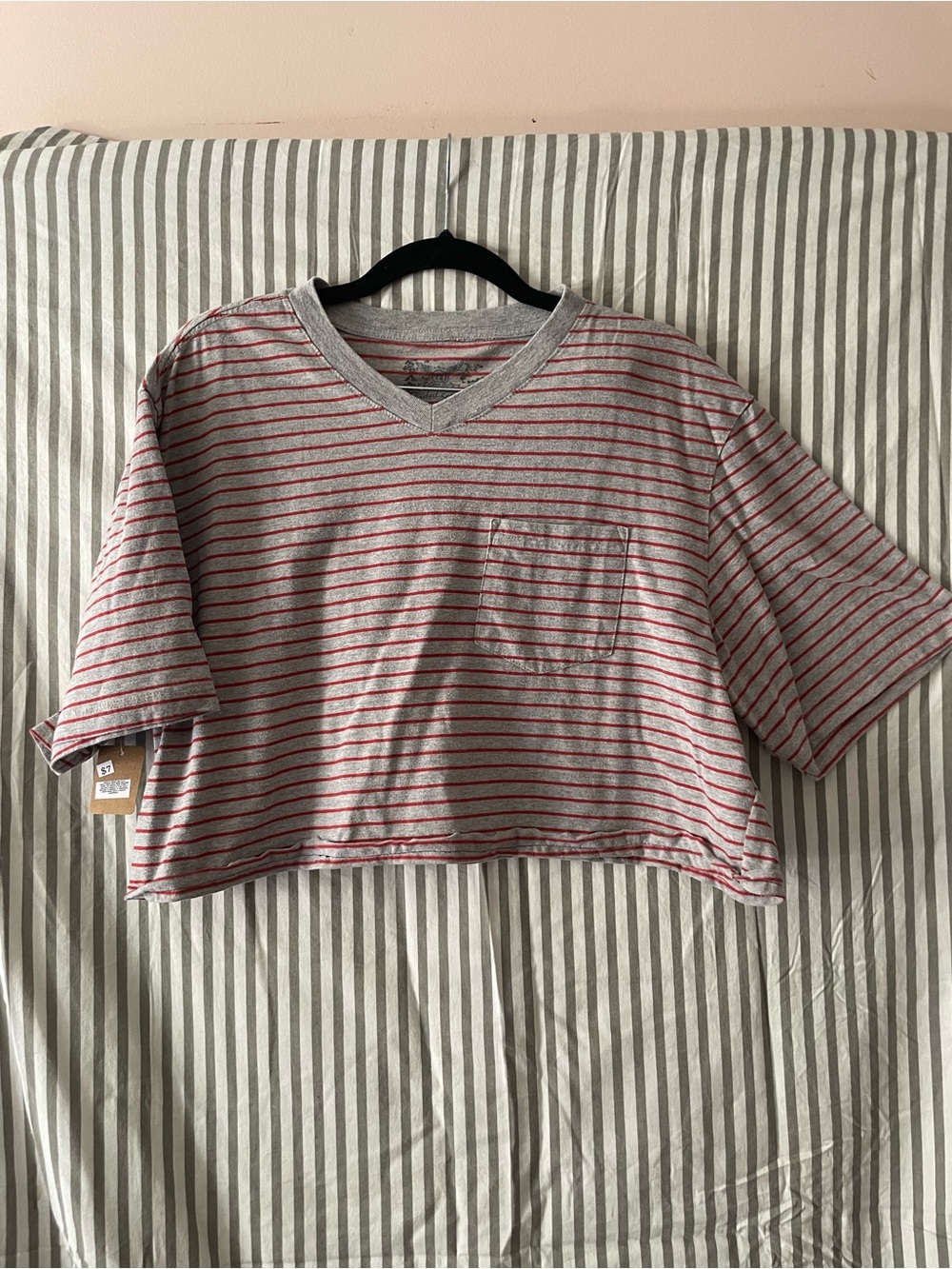 Red Grey Striped Crop Top